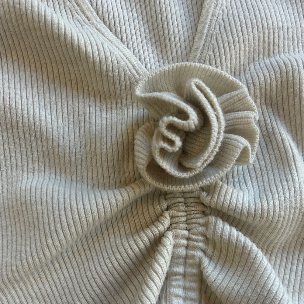Light Cream Ribbed Drawstring Crop Top & Skirt Set - Picture 4 of 6
